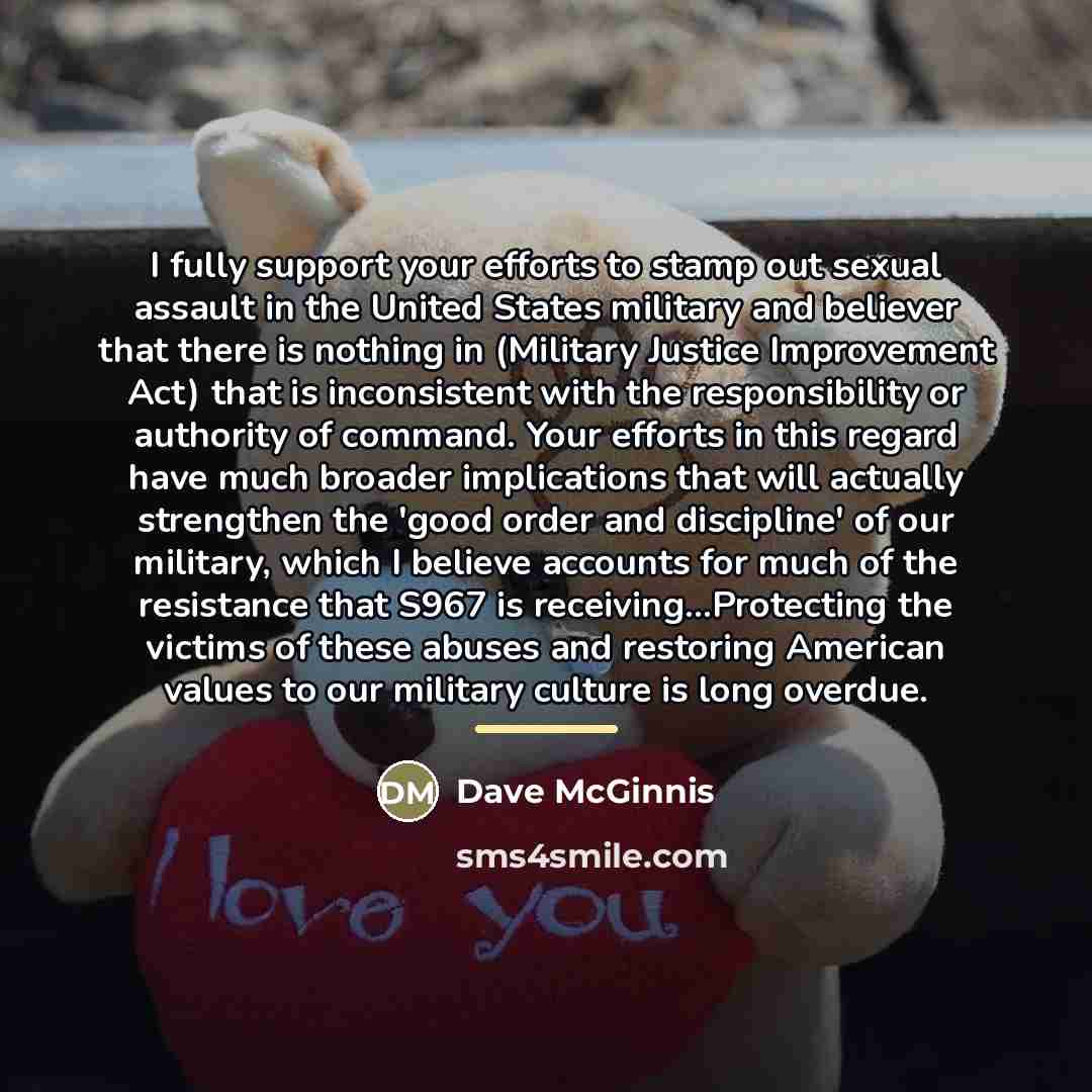 “I fully support your efforts to stamp out sexual assault…” quote by Dave McGinnis