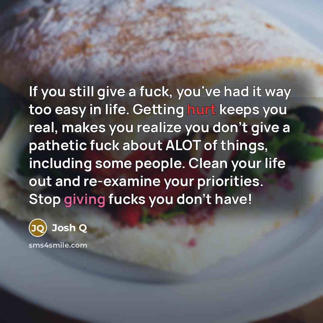 “If you still give a fuck, you've had it way…” quote by Josh Q