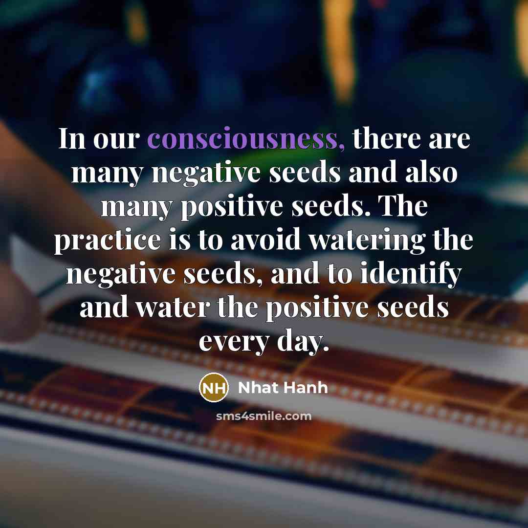 “In our consciousness, there are many negative seeds and also…” quote by Nhat Hanh