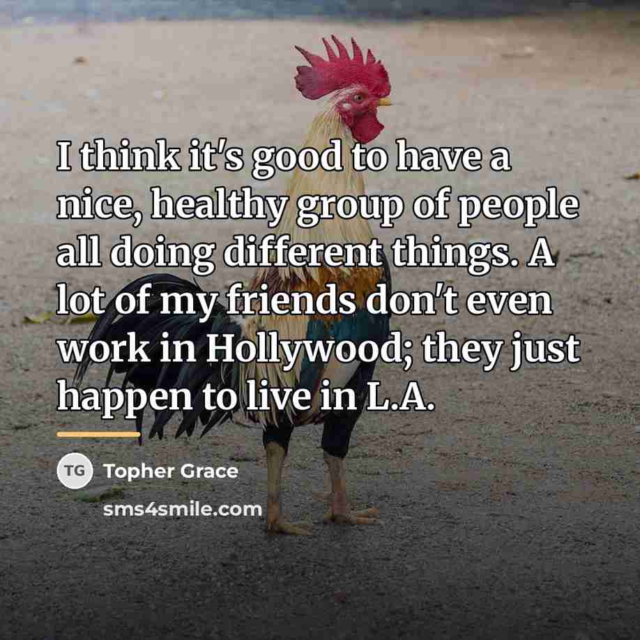 “I think it's good to have a nice, healthy group…” quote by Topher Grace