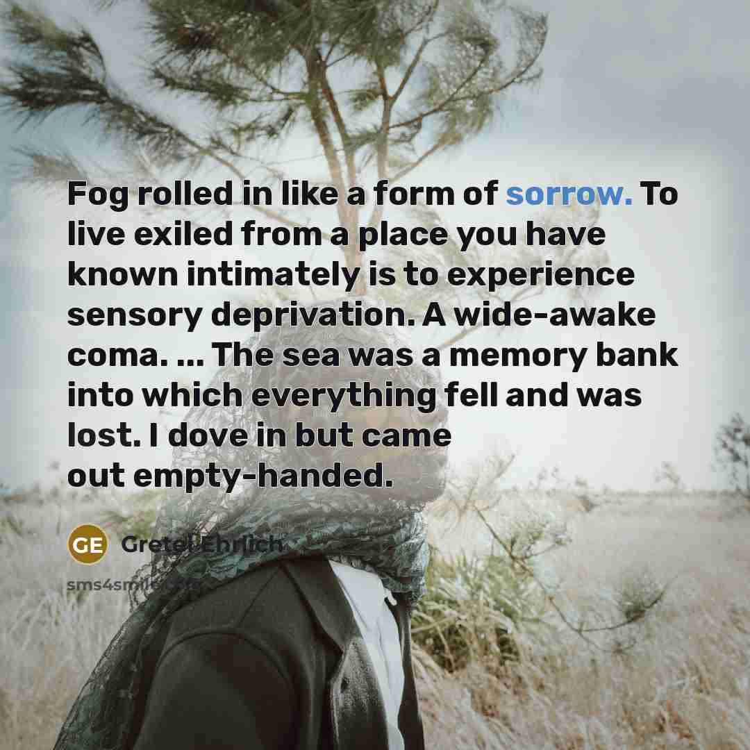 “Fog rolled in like a form of sorrow. To live…” quote by Gretel Ehrlich