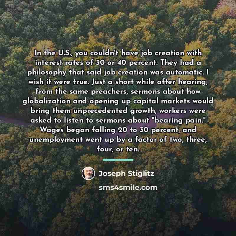 “In the U.S., you couldn't have job creation with interest…” quote by Joseph Stiglitz