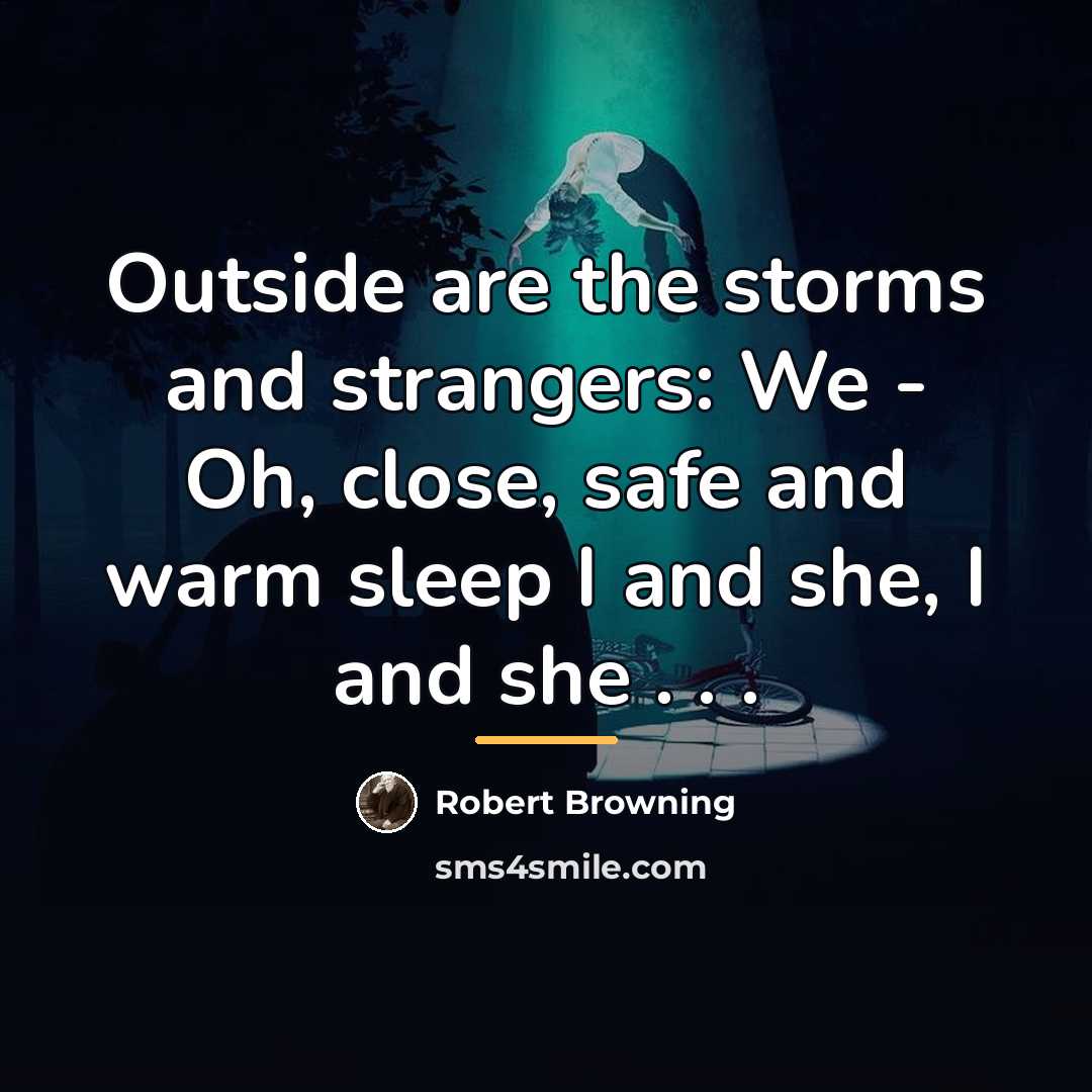 “Outside are the storms and strangers: We - Oh, close,…” quote by Robert Browning