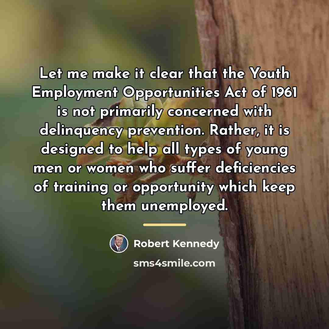 “Let me make it clear that the Youth Employment Opportunities…” quote by Robert Kennedy