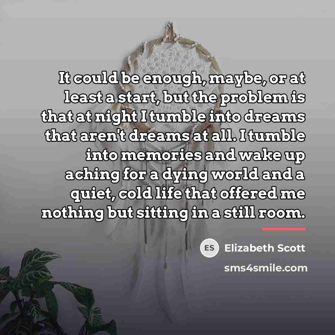 “It could be enough, maybe, or at least a start,…” quote by Elizabeth Scott
