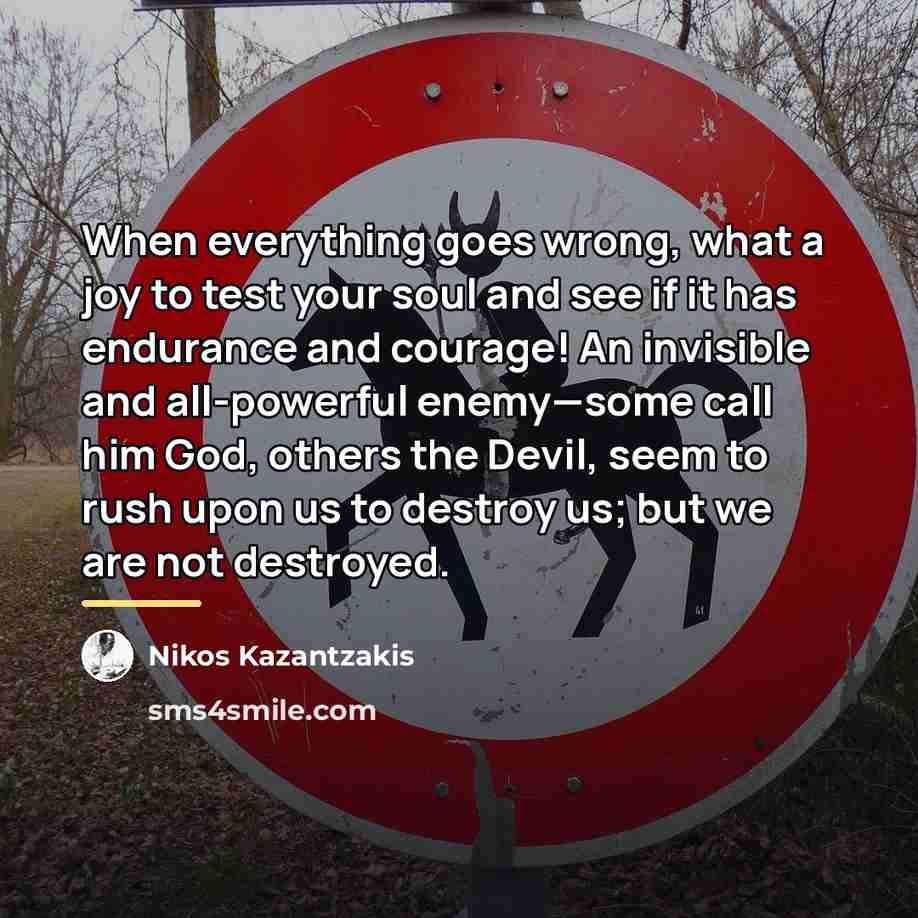 “When everything goes wrong, what a joy to test your…” quote by Nikos Kazantzakis
