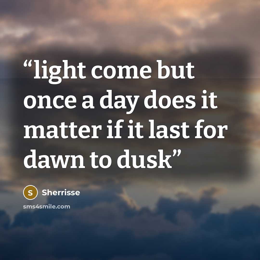 “light come but once a day does it matter if it last for dawn to dusk” quote by Sherrisse