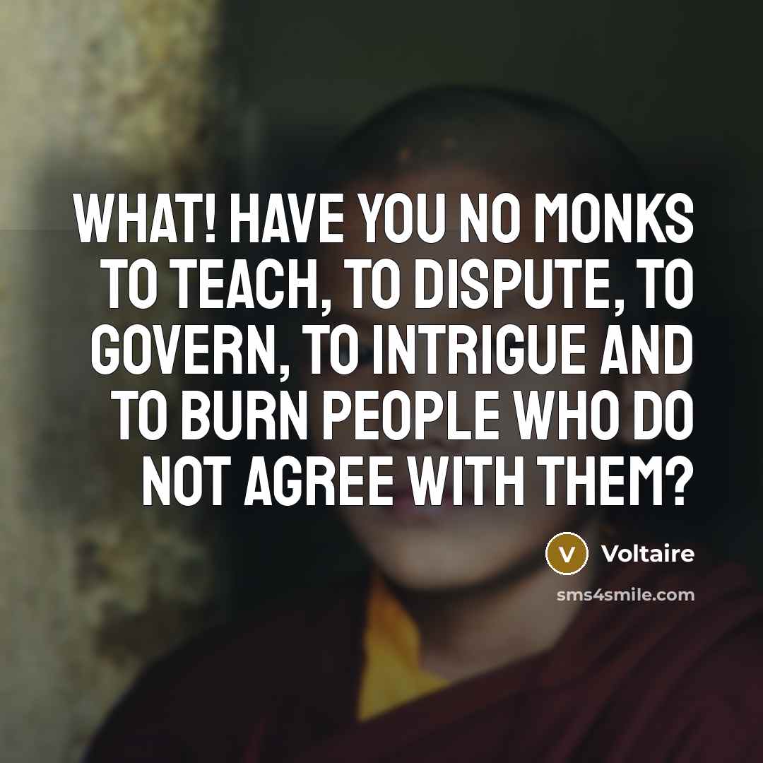“What! Have you no monks to teach, to dispute, to…” quote by Voltaire