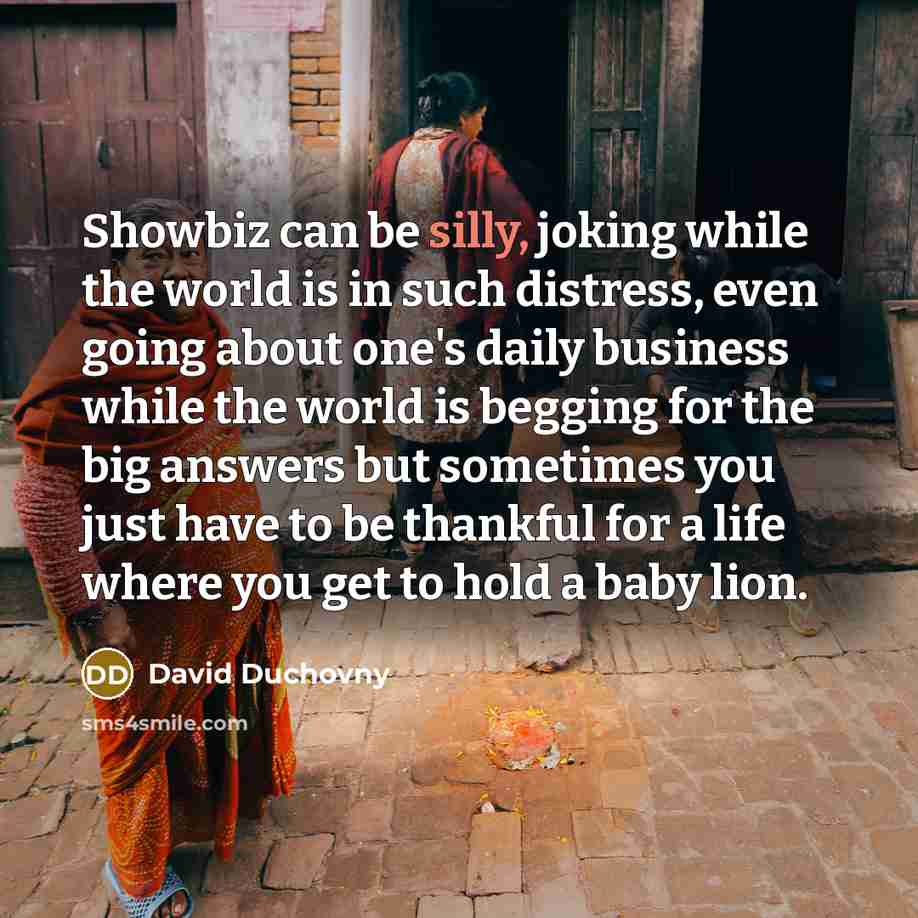 “Showbiz can be silly, joking while the world is in…” quote by David Duchovny