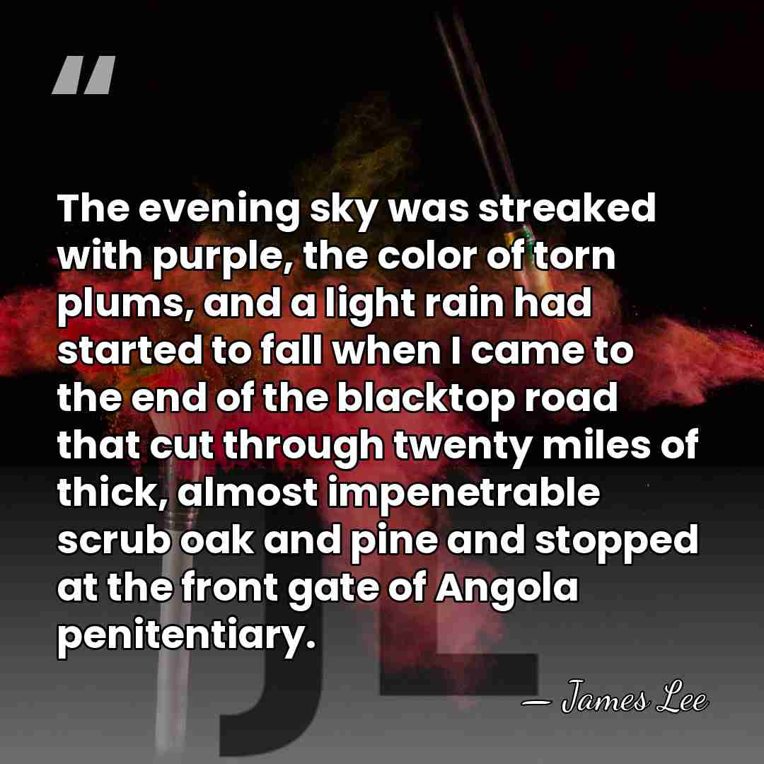 The evening sky was streaked with purple, the color of torn plums,&hellip; - James Lee