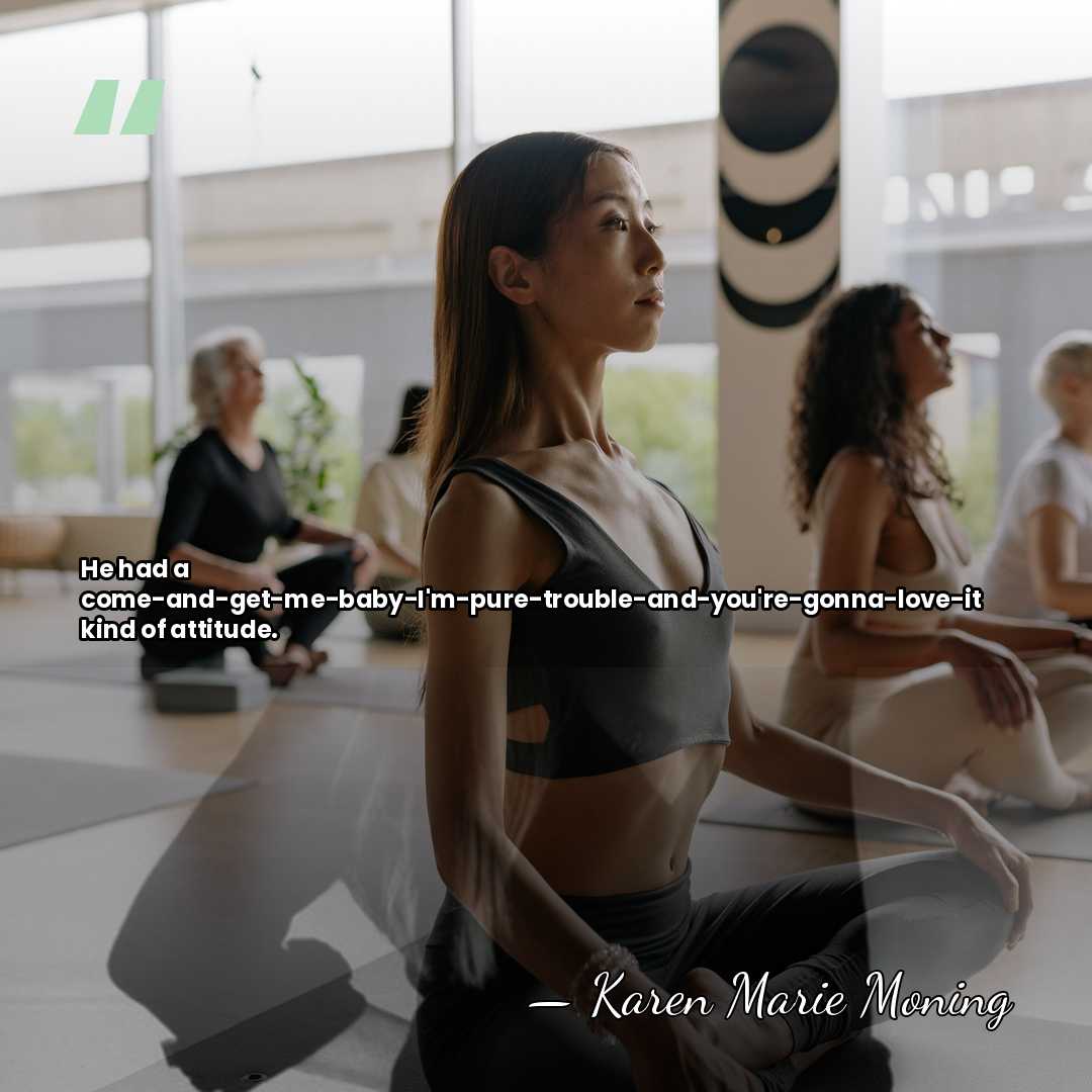 He had a come-and-get-me-baby-I'm-pure-trouble-and-you're-gonna-love-it kind of attitude. - Karen Marie Moning