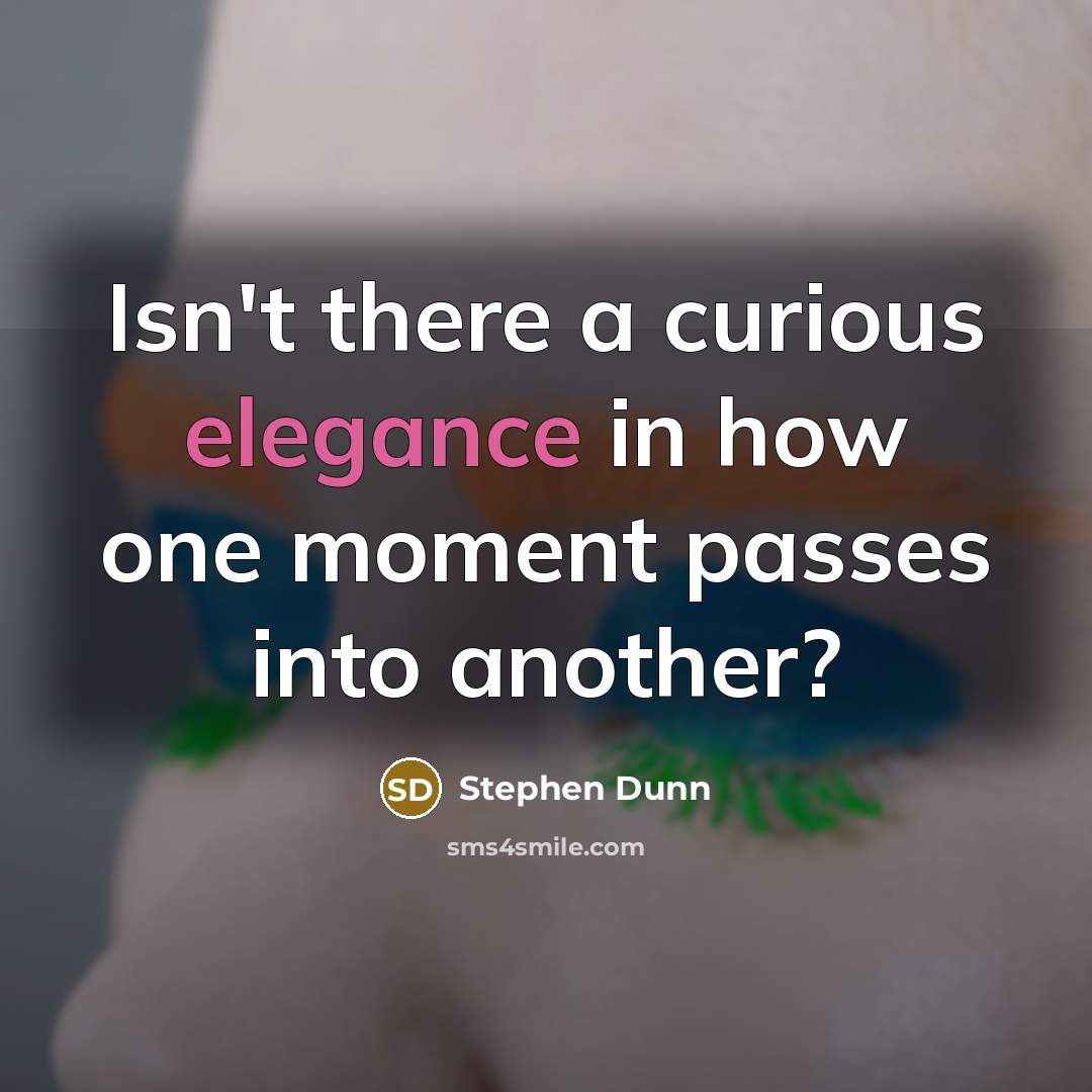 “Isn't there a curious elegance in how one moment passes…” quote by Stephen Dunn