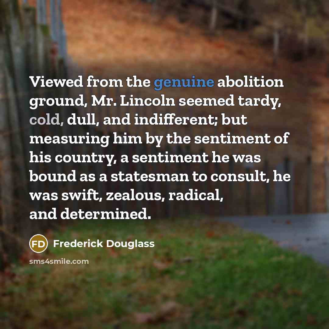 “Viewed from the genuine abolition ground, Mr. Lincoln seemed tardy,…” quote by Frederick Douglass