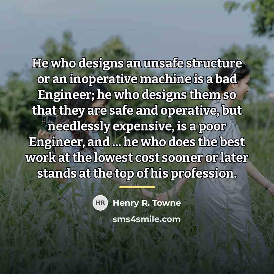 “He who designs an unsafe structure or an inoperative machine…” quote by Henry R. Towne