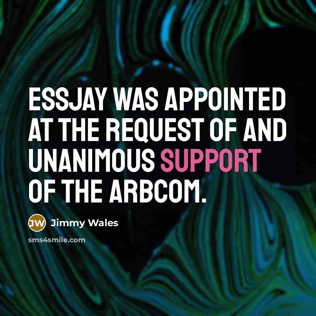 “EssJay was appointed at the request of and unanimous support…” quote by Jimmy Wales