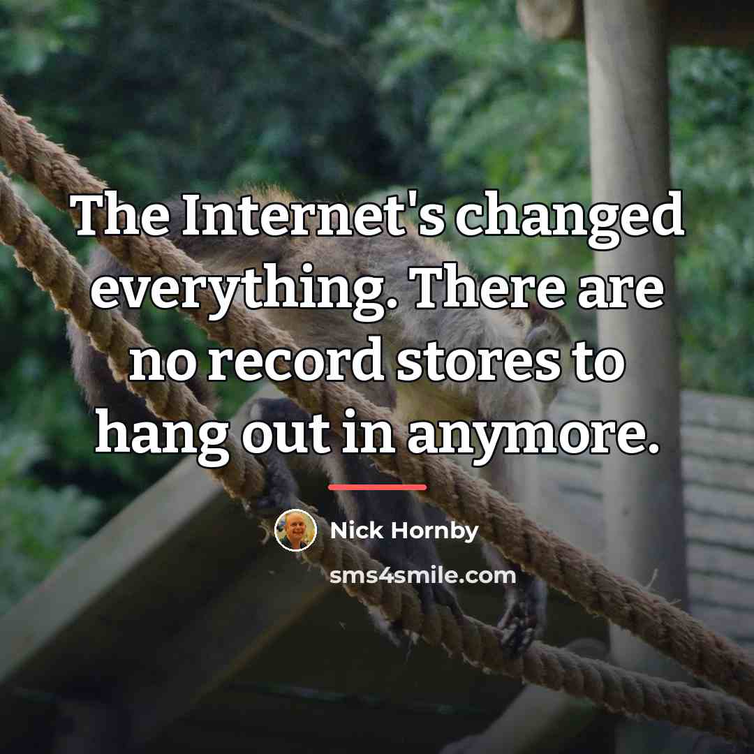 “The Internet's changed everything. There are no record stores to…” quote by Nick Hornby