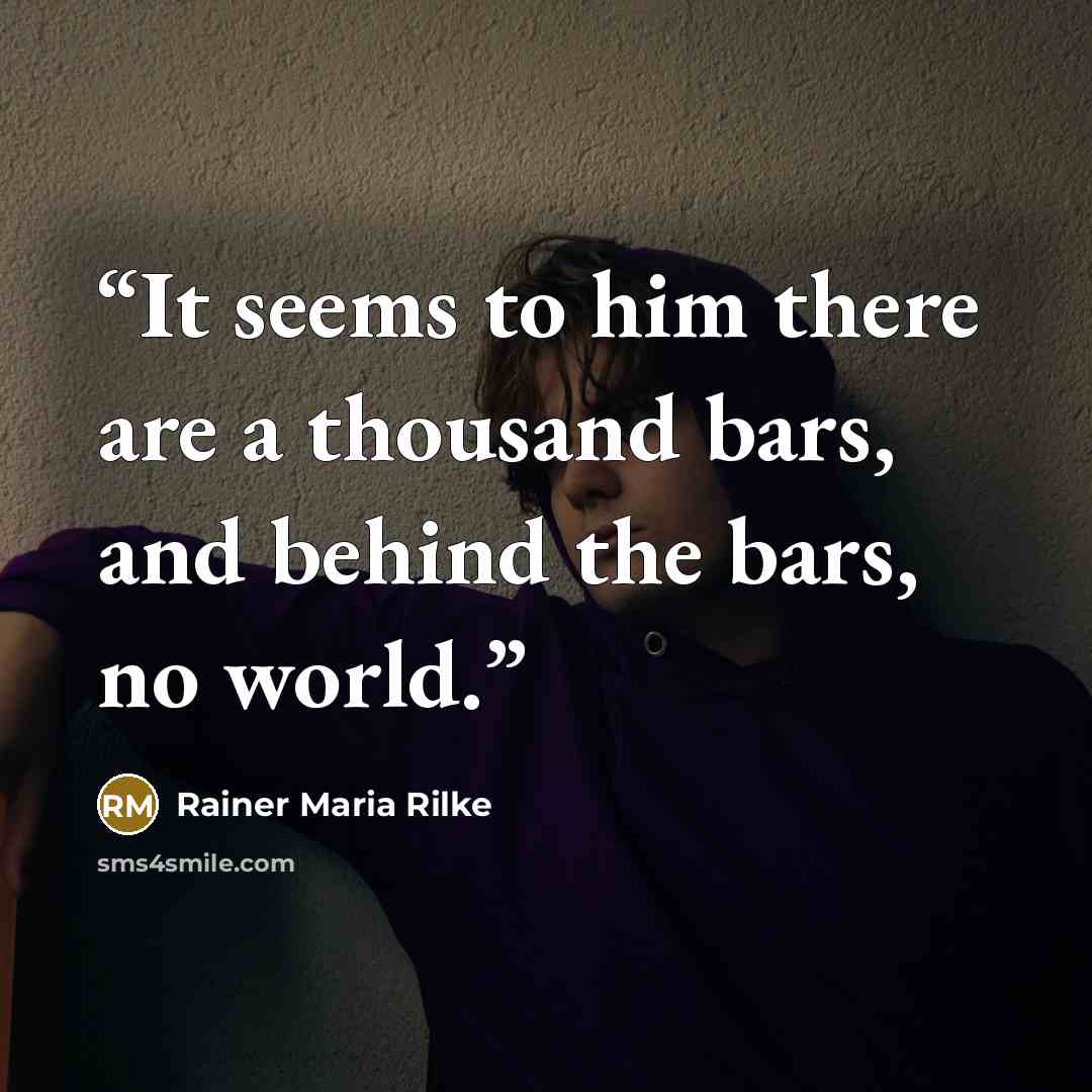 “It seems to him there are a thousand bars, and behind the bars, no world.” quote by Rainer Maria Rilke