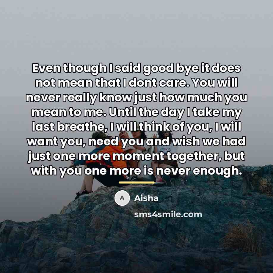 “Even though I said good bye it does not mean…” quote by Aisha