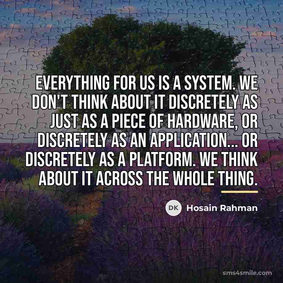 “Everything for us is a system. We don't think about…” quote by Hosain Rahman