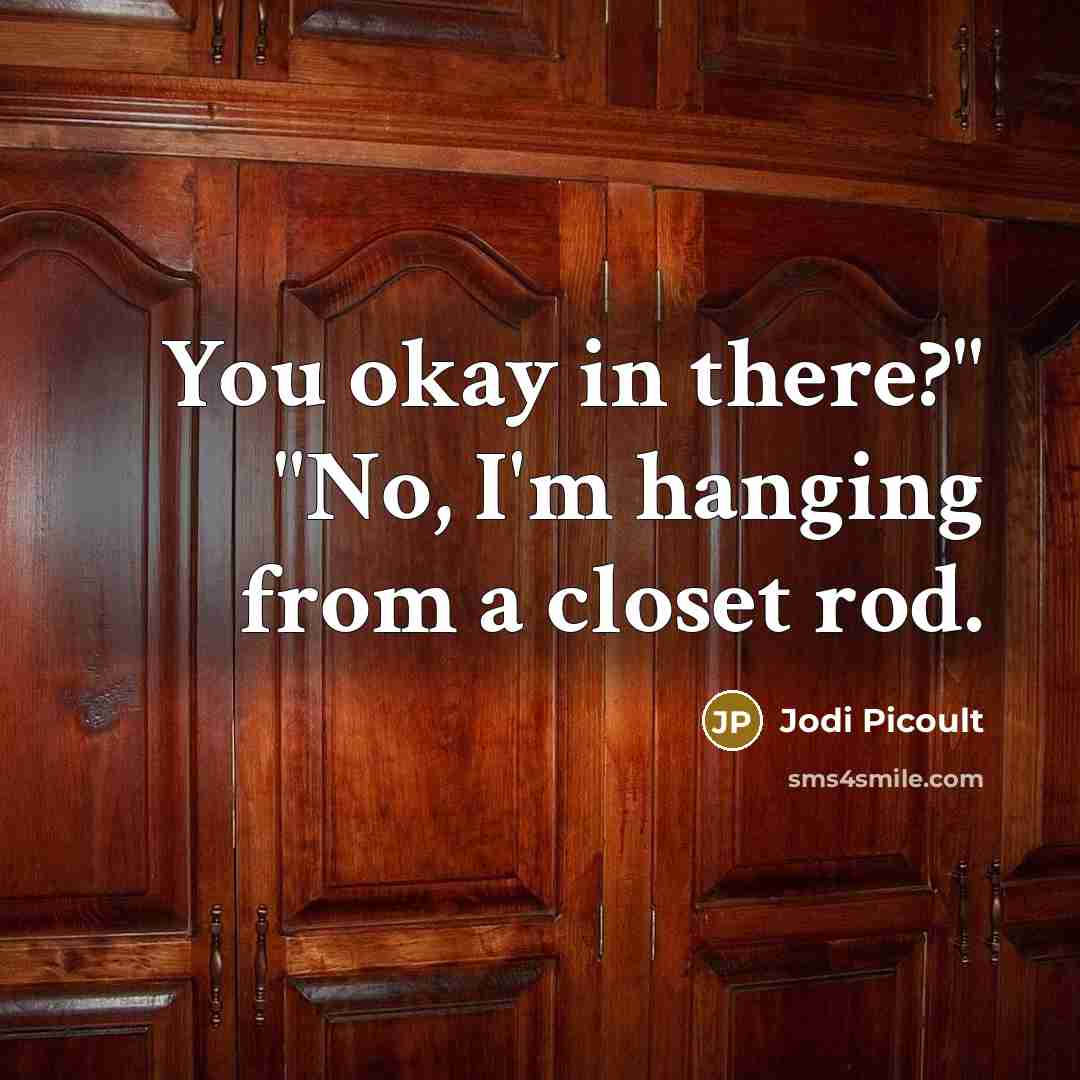 “You okay in there?" "No, I'm hanging from a closet rod.” quote by Jodi Picoult