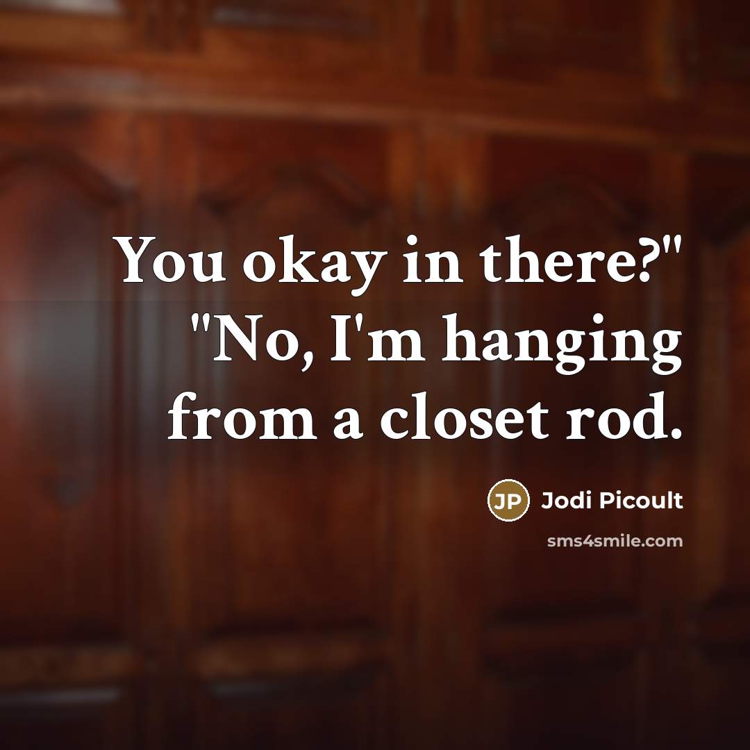 “You okay in there?" "No, I'm hanging from a closet…” quote by Jodi Picoult