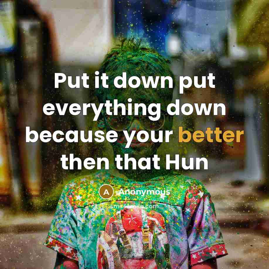 “Put it down put everything down because your better then that Hun” quote by Anonymous