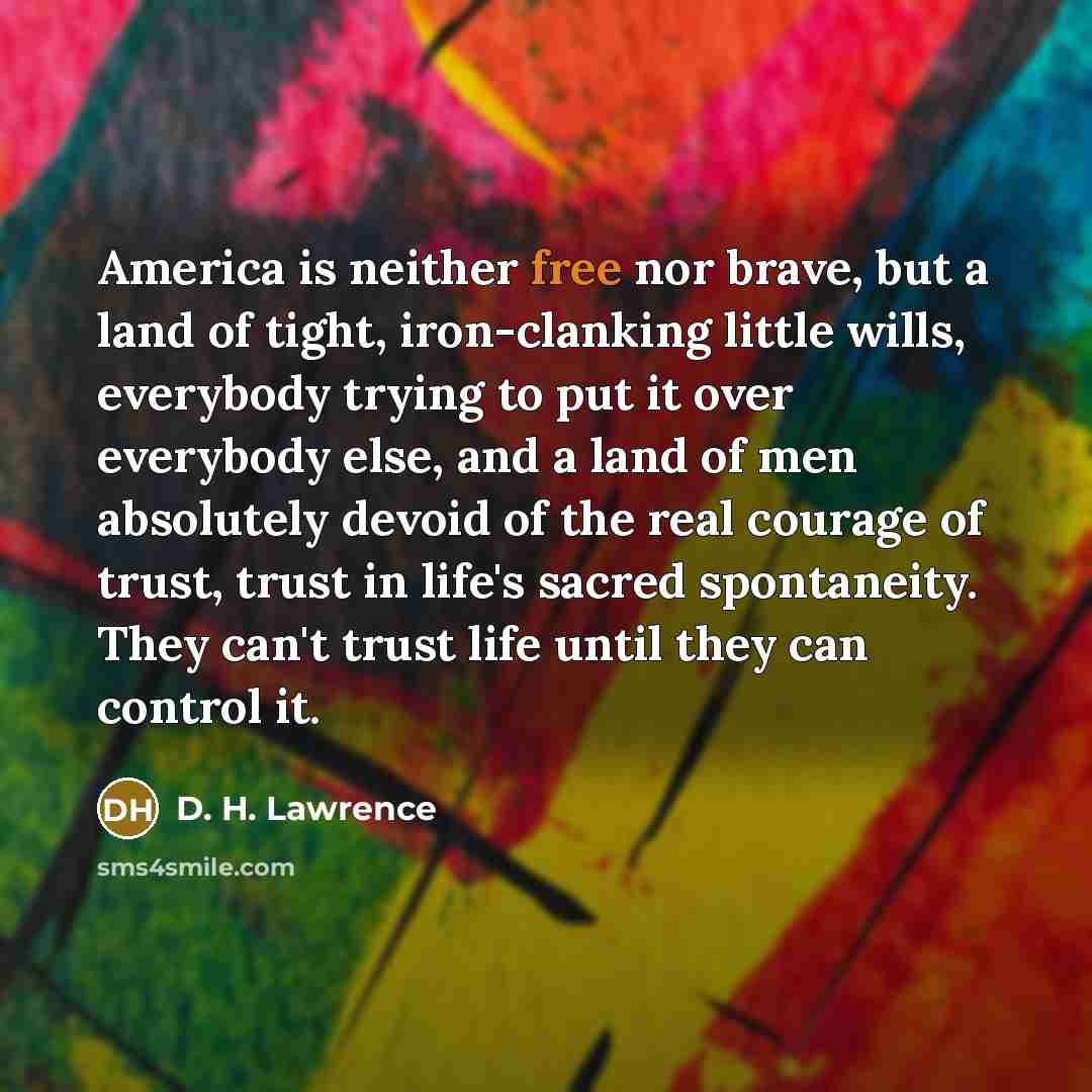 “America is neither free nor brave, but a land of…” quote by D. H. Lawrence