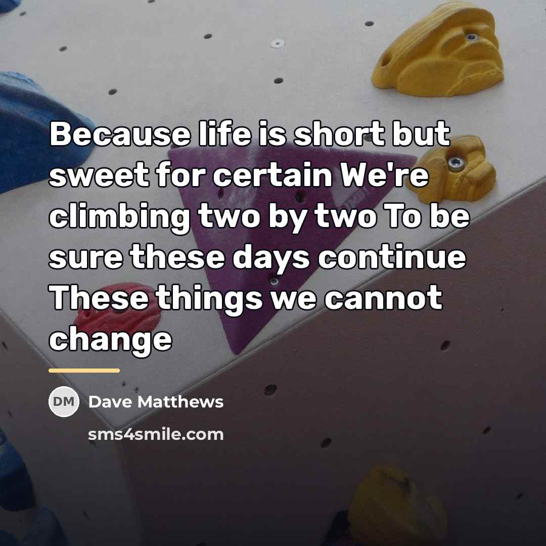 “Because life is short but sweet for certain We're climbing…” quote by Dave Matthews