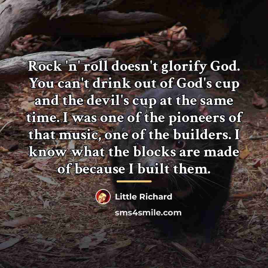 “Rock 'n' roll doesn't glorify God. You can't drink out…” quote by Little Richard