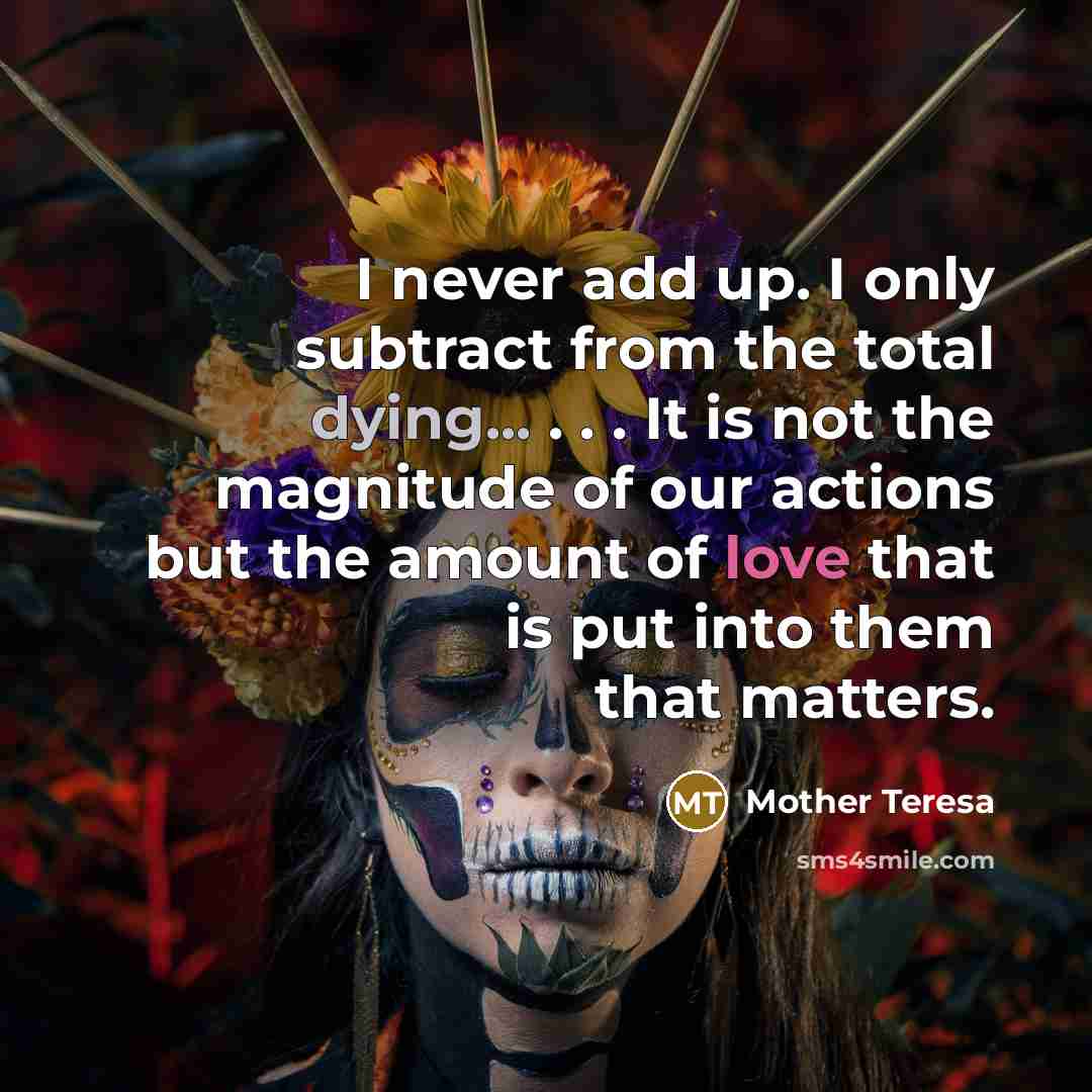 “I never add up. I only subtract from the total…” quote by Mother Teresa