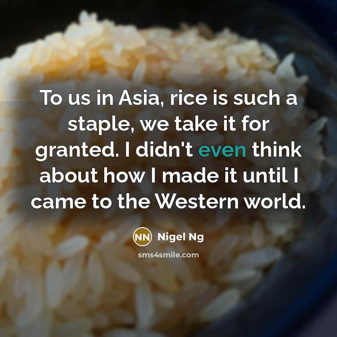 “To us in Asia, rice is such a staple, we take it for granted. I didn't even think about how I made it until I came to the Western world.” quote by Nigel Ng