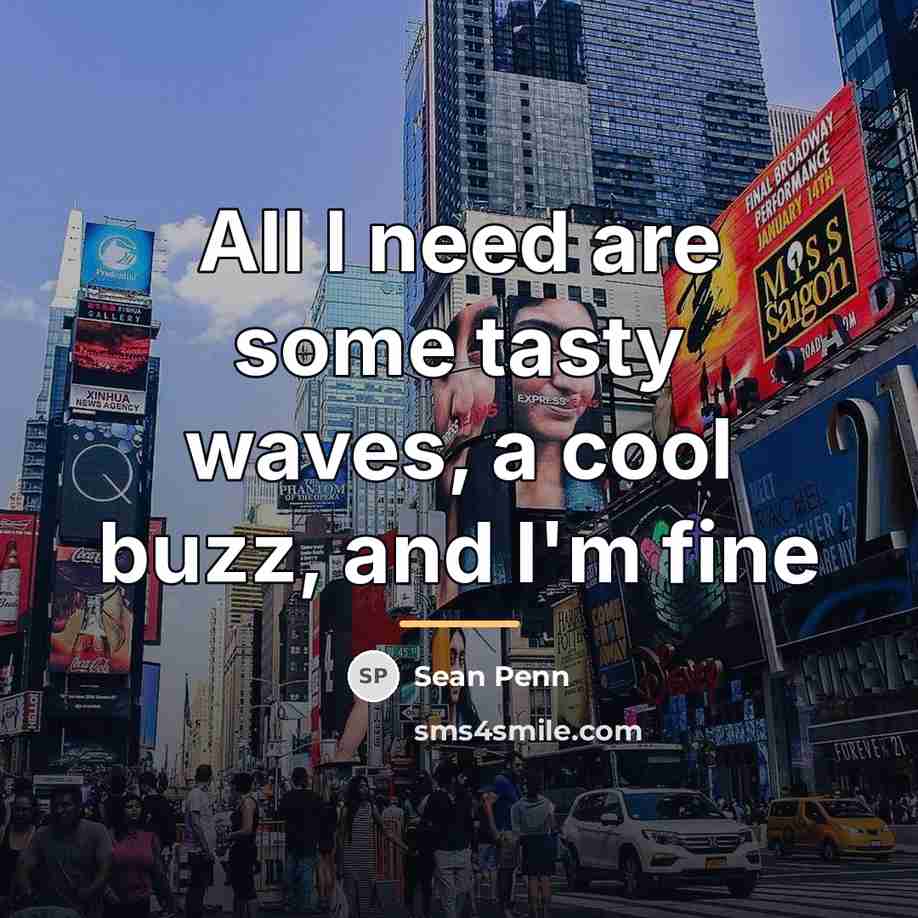 “All I need are some tasty waves, a cool buzz,…” quote by Sean Penn