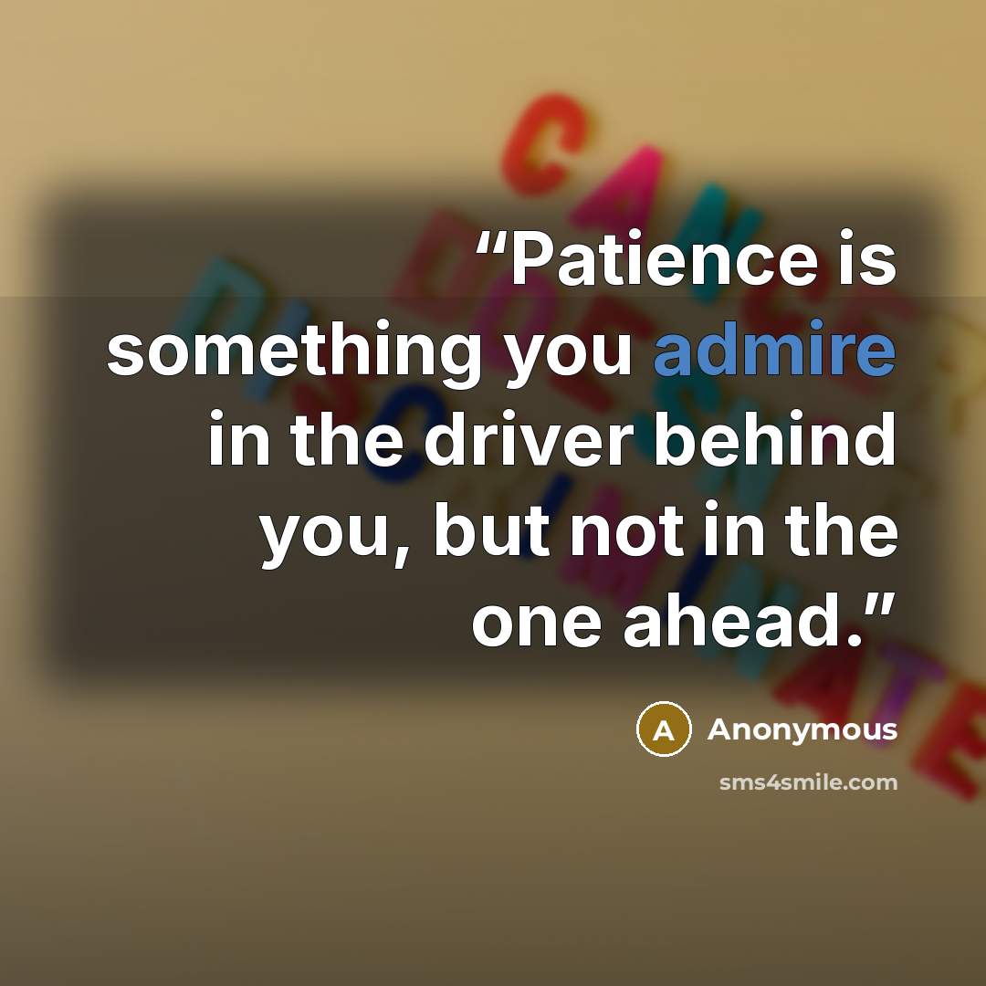 “Patience is something you admire in the driver behind you, but not in the one ahead.” quote by Anonymous