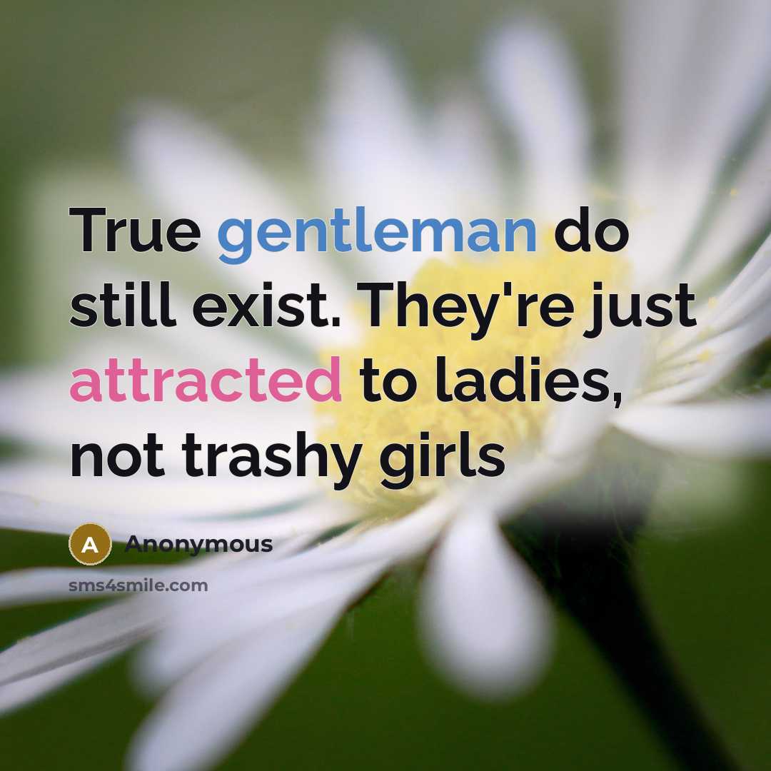 “True gentleman do still exist. They're just attracted to ladies, not trashy girls” quote by Anonymous