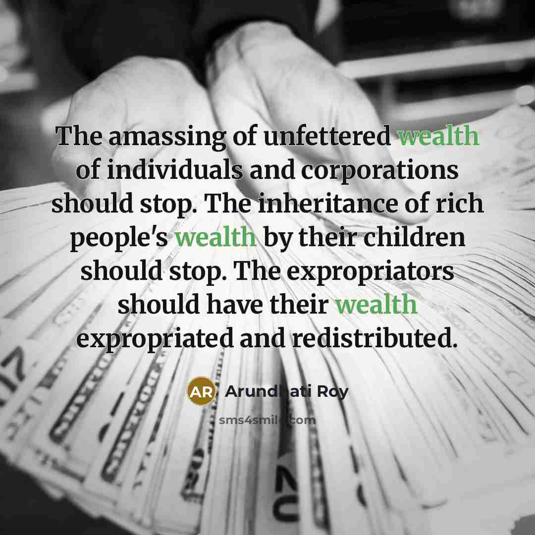 “The amassing of unfettered wealth of individuals and corporations should…” quote by Arundhati Roy