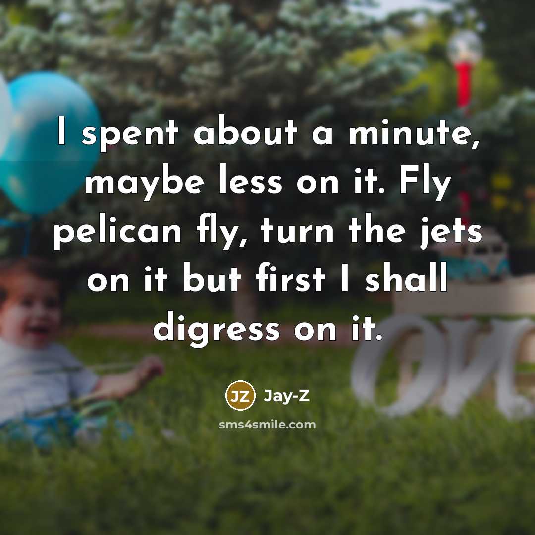 “I spent about a minute, maybe less on it. Fly pelican fly, turn the jets on it but first I shall digress on it.” quote by Jay-Z