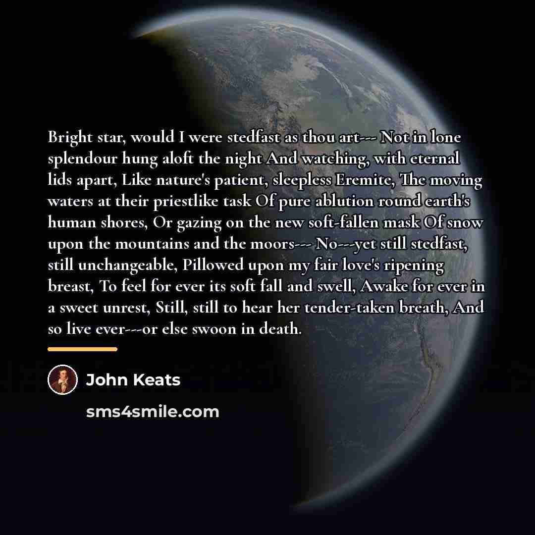 “Bright star, would I were stedfast as thou art--- Not…” quote by John Keats