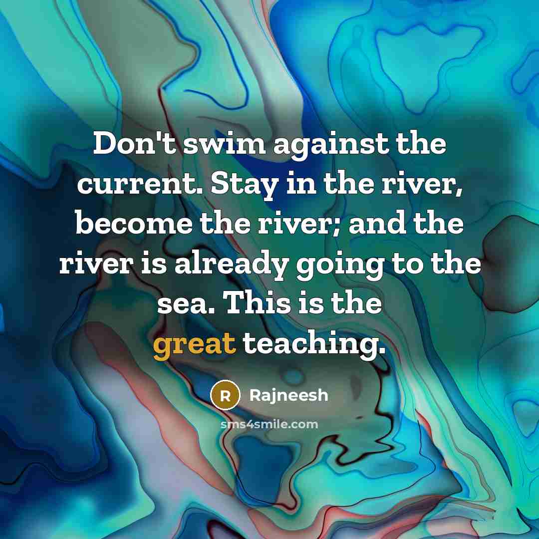 “Don't swim against the current. Stay in the river, become…” quote by Rajneesh