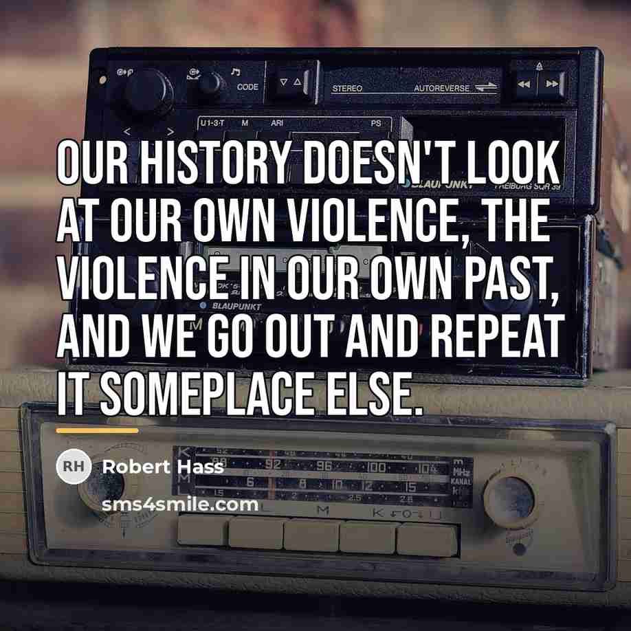“Our history doesn't look at our own violence, the violence…” quote by Robert Hass