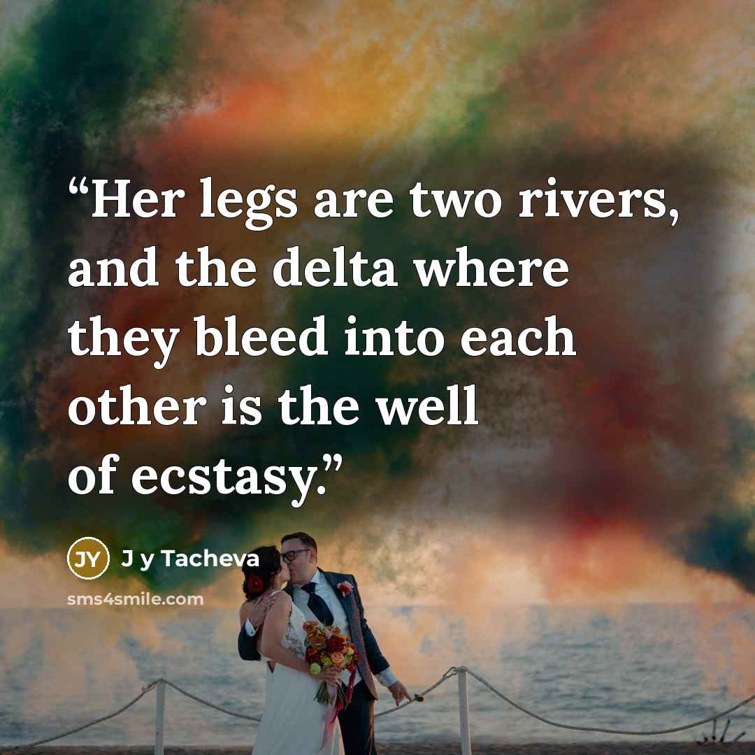 “Her legs are two rivers, and the delta where they bleed into each other is the well of ecstasy.” quote by J y Tacheva