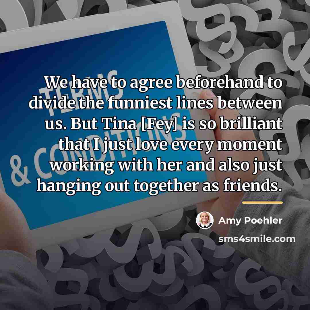 “We have to agree beforehand to divide the funniest lines…” quote by Amy Poehler