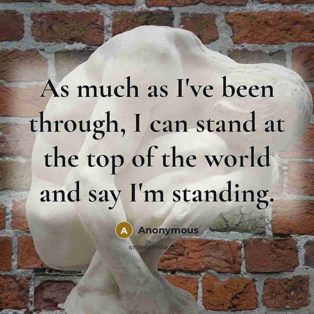 “As much as I've been through, I can stand at the top of the world and say I'm standing.” quote by Anonymous