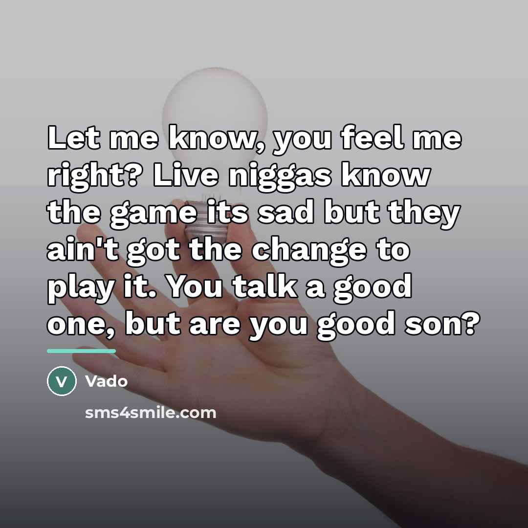 “Let me know, you feel me right? Live niggas know…” quote by Vado