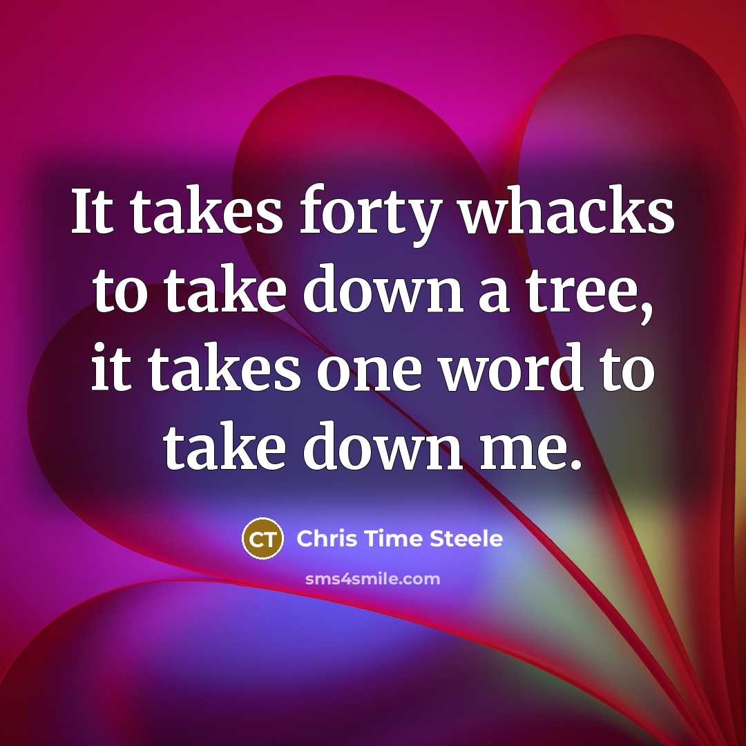“It takes forty whacks to take down a tree, it…” quote by Chris Time Steele