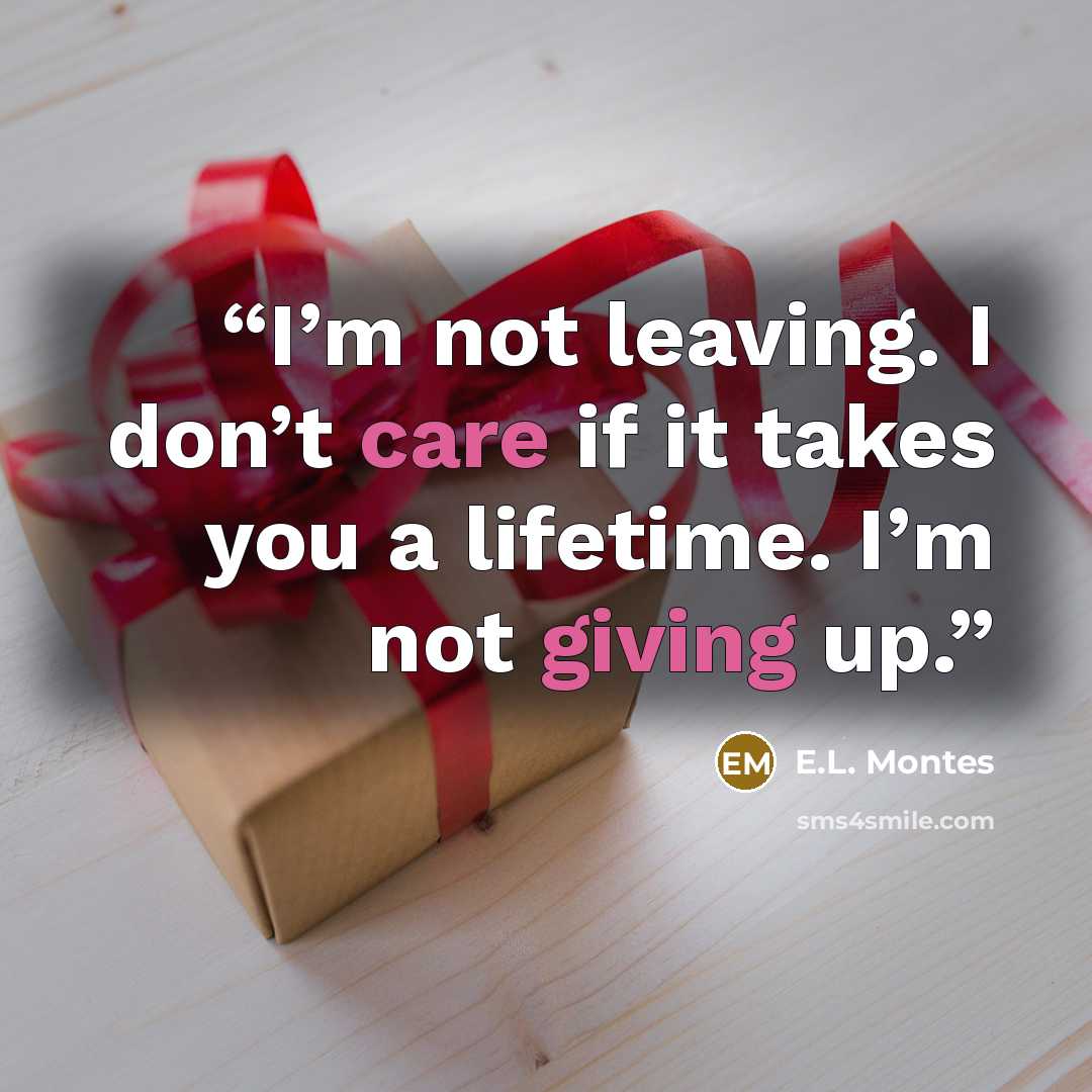 “I’m not leaving. I don’t care if it takes you a lifetime. I’m not giving up.” quote by E.L. Montes