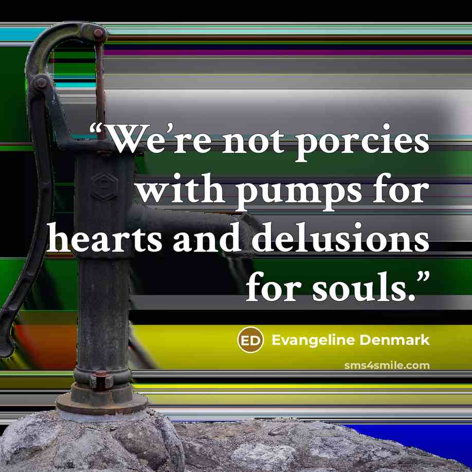 “We’re not porcies with pumps for hearts and delusions for souls.” quote by Evangeline Denmark