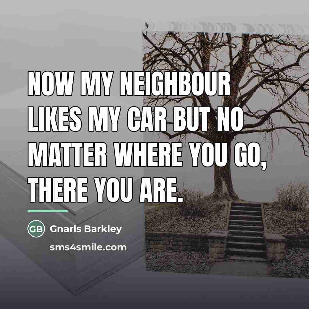“Now my neighbour likes my car but no matter where…” quote by Gnarls Barkley