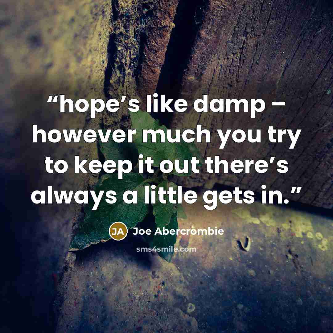 “hope’s like damp – however much you try to keep it out there’s always a little gets in.” quote by Joe Abercrombie