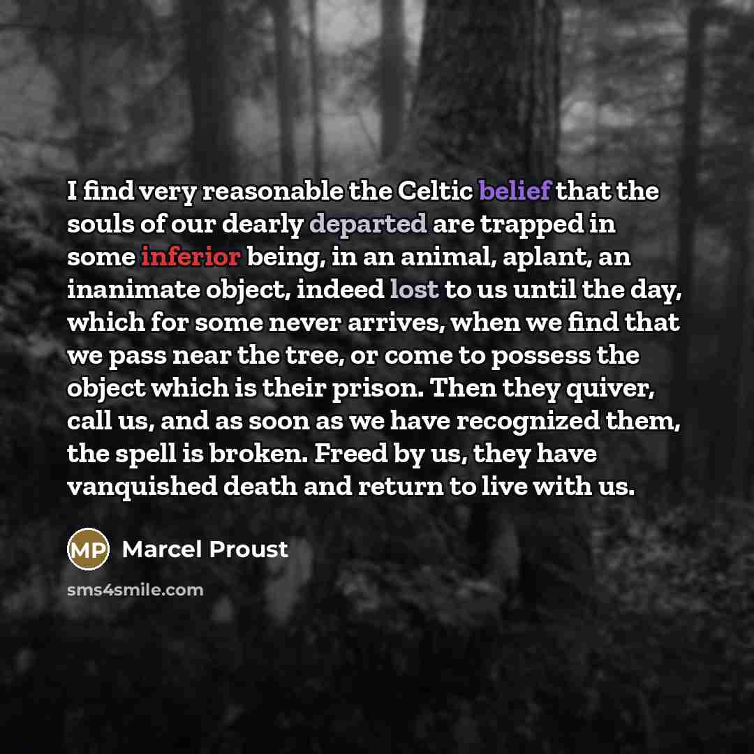 “I find very reasonable the Celtic belief that the souls…” quote by Marcel Proust