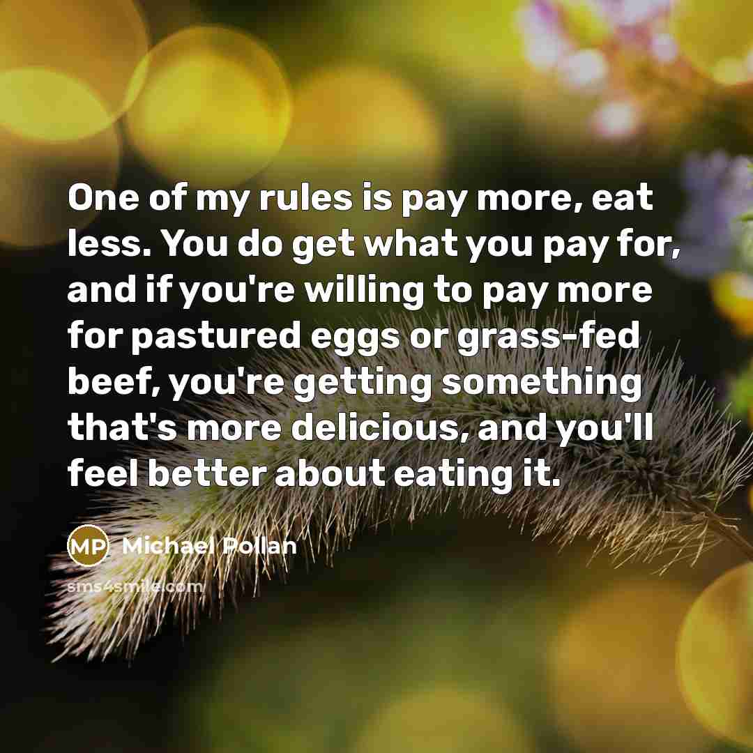 “One of my rules is pay more, eat less. You…” quote by Michael Pollan